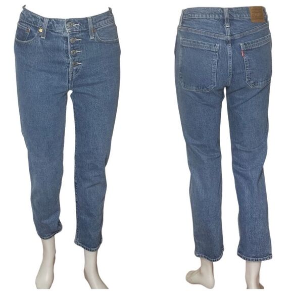 LEVIS Premium Wedgie Straight Fit Jeans Medium Wash Cropped Womens Size 28 - Picture 14 of 14